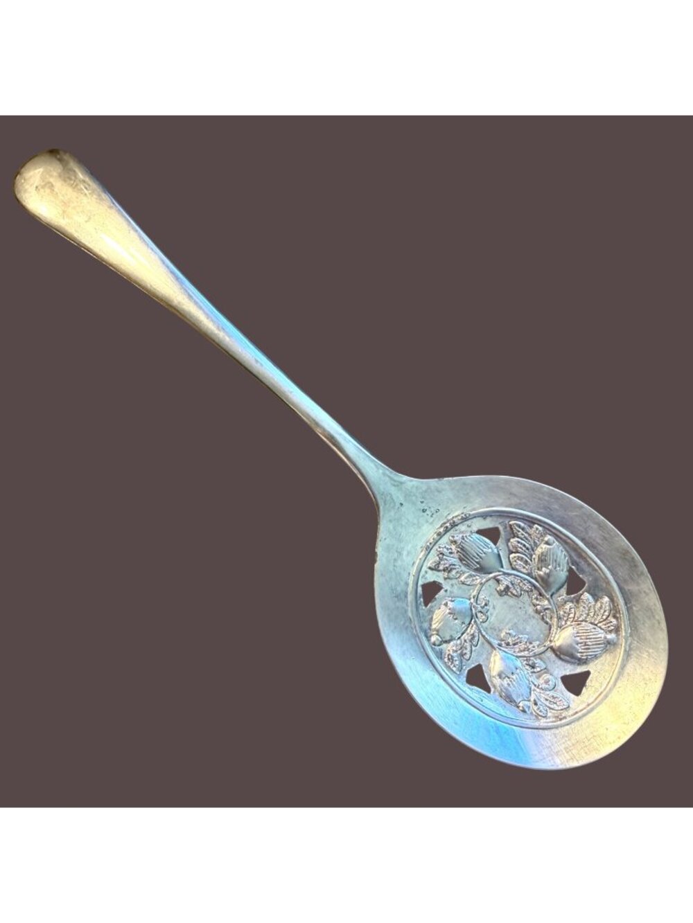 Vintage Leonard Italy Silverplate Acorn Slotted Serving Spoon Pierced As-Is